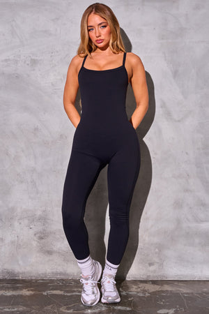 Kaiia Sculpt Strappy Unitard Black