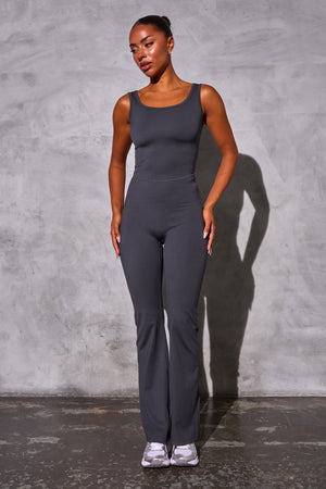 Kaiia Sculpt Wide Leg Unitard Graphite Grey