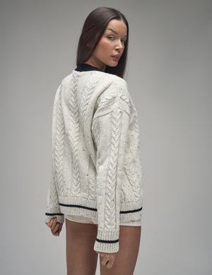 Kaiia Cable Knit Oversized Sweater Cream & Black