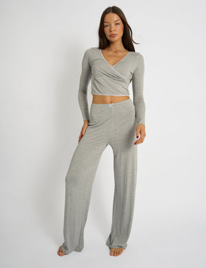 Kaiia Lace Wrap Top & Trouser Pj Set Grey Melange