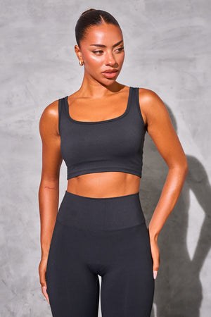 Kaiia Sculpt Square Neck Crop Top Black