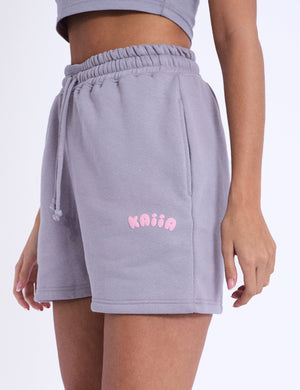 Kaiia Bubble Logo Sweat Shorts Slate Grey & Pink