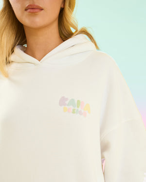 Kaiia Design Bubble Logo Oversized Hoodie Off White & Rainbow