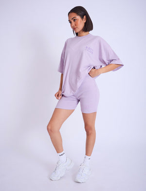 Kaiia Embroidered Bubble Logo Ribbed Cycling Shorts Lilac