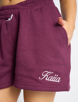 Kaiia Bow Detail Cross Over Waistband Shorts Plum