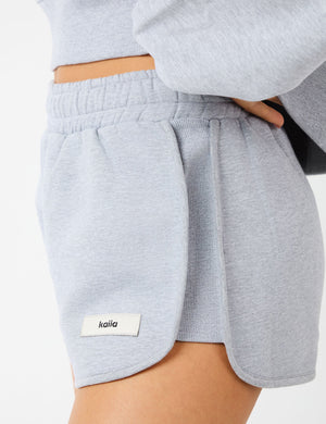 Kaiia Label Logo Curve Hem Mini Shorts Grey Marl