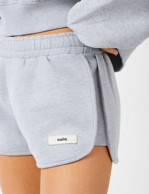 Kaiia Label Logo Curve Hem Mini Shorts Grey Marl