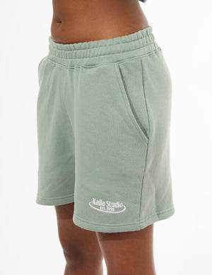 Kaiia Running Club Logo Sweat Shorts Green Tea
