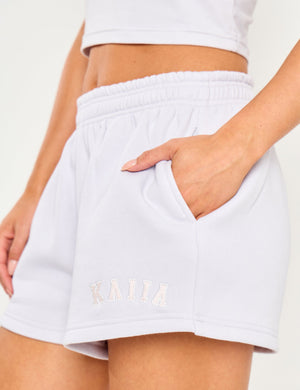 Kaiia Slogan Mini Sweat Shorts Grey Lilac