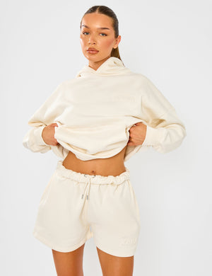 Kaiia Embossed Bubble Logo Mini Sweat Shorts Almond Milk