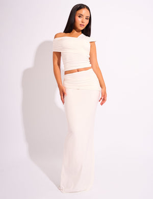 Kaiia Slinky Ruched Maxi Skirt Co-ord White