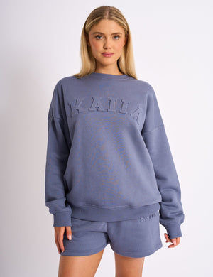 Kaiia Embossed Logo Oversized Sweatshirt Blue