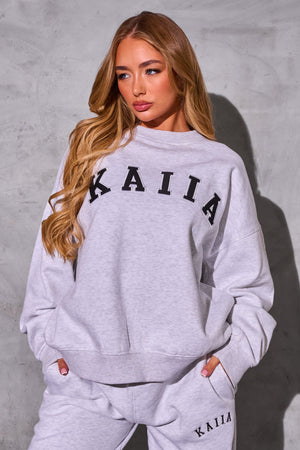 Kaiia Logo Oversized Sweatshirt Light Grey Marl & Black