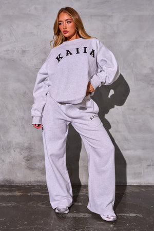 Kaiia Logo Oversized Sweatshirt Light Grey Marl & Black