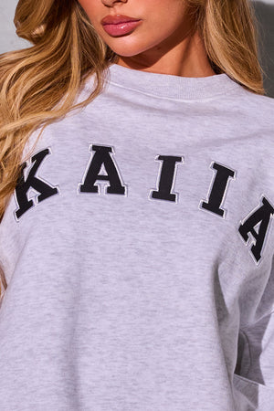 Kaiia Logo Oversized Sweatshirt Light Grey Marl & Black