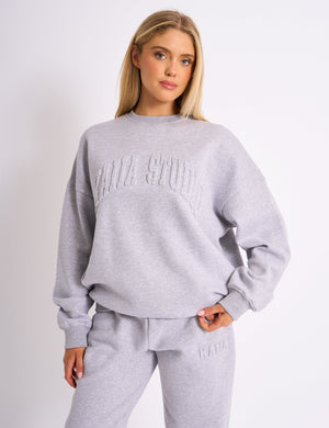 Kaiia Studio Embossed Logo Oversized Sweatshirt Grey Marl