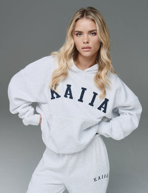 Kaiia Oversized Logo Hoodie In Grey Marl