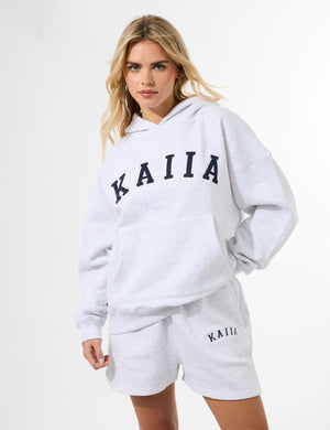 Kaiia Oversized Logo Hoodie In Grey Marl