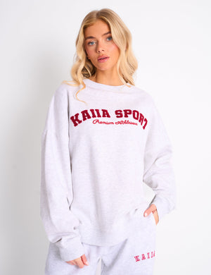 Kaiia Sport Oversized Sweatshirt Grey Marl & Red