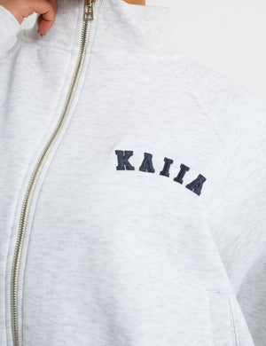 Kaiia Logo Zip Through Sweatshirt Light Grey Marl