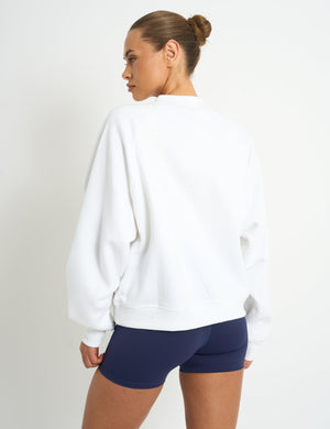 Kaiia Sport V Neck Oversized Sweatshirt White & Navy