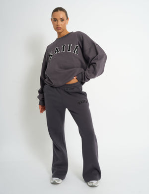 Kaiia Slogan Oversized Sweatshirt Dark Grey