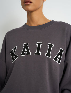 Kaiia Slogan Oversized Sweatshirt Dark Grey