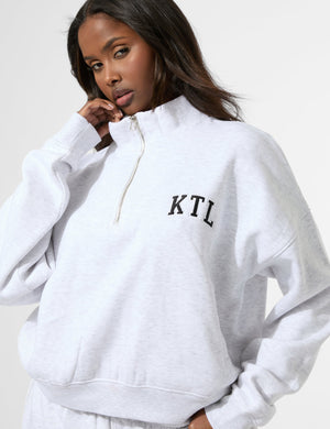 Kaiia KTL Logo Oversized Quarter Zip Sweatshirt Light Grey Marl