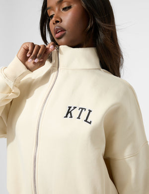 Kaiia KTL Logo Oversized Zip Up Sweatshirt Buttercream