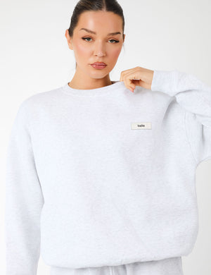 Kaiia Label Logo Oversized Sweatshirt Light Grey Marl