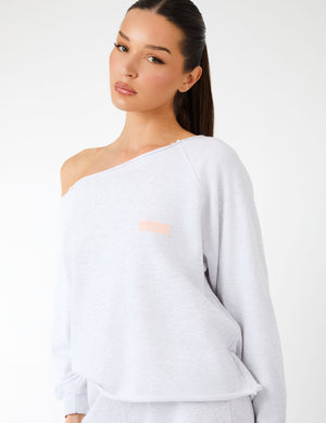 Kaiia Label Logo One Shoulder Jumper Light Grey Marl
