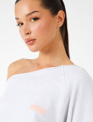 Kaiia Label Logo One Shoulder Jumper Light Grey Marl