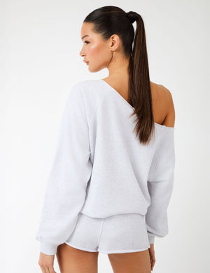 Kaiia Label Logo One Shoulder Jumper Light Grey Marl