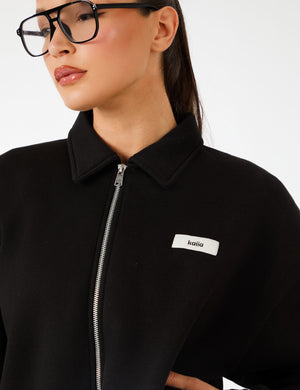 Kaiia Label Logo Collared Zip Through Sweatshirt Black