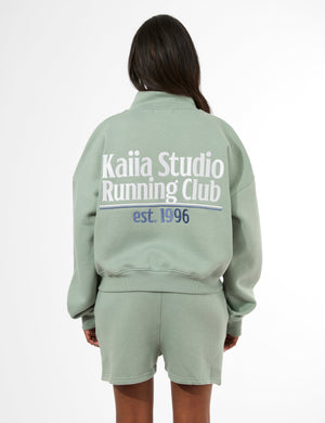 Kaiia Running Club Logo Quarter Zip Sweatshirt Green Tea