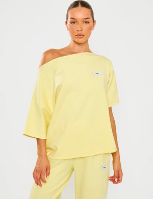 Kaiia Label Logo Premium Interlock Off The Shoulder Oversized T-Shirt Yellow