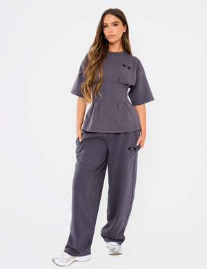 Kaiia Interlock Cinched Waist T-Shirt Midnight Charcoal