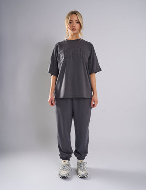 Kaiia Studio Distressed Applique Oversized T-Shirt Dark Grey