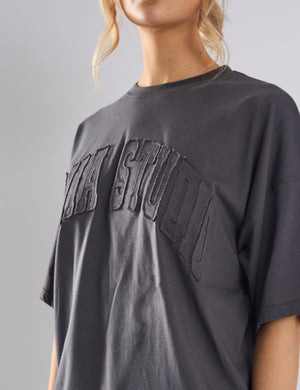 Kaiia Studio Distressed Applique Oversized T-Shirt Dark Grey