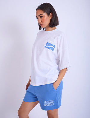 Kaiia Studio Palm Tree Bubble Logo Oversized T-shirt White & Blue