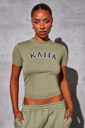 Kaiia Logo Longline Baby Tee Khaki