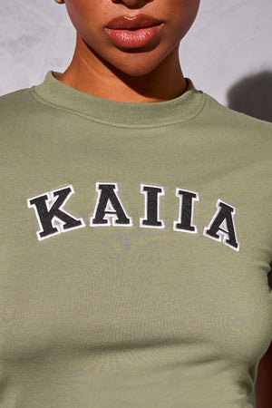 Kaiia Logo Longline Baby Tee Khaki