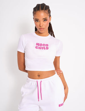 Kaiia Graphic Baby Tee White & Hot Pink