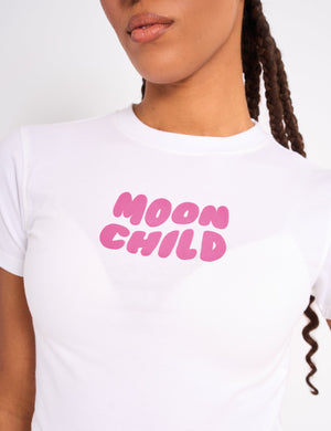 Kaiia Graphic Baby Tee White & Hot Pink