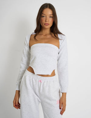 Kaiia Bandeau Crop Top & Bolero Light Grey Marl