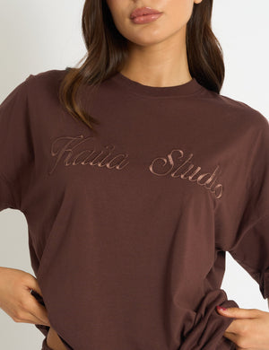 Kaiia Script Logo Oversized T-Shirt Mocha