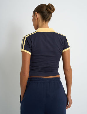 Kaiia Collar Detail Baby Tee Navy & Yellow