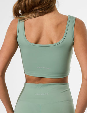 Kaiia Sculpt Square Neck Crop Top Green Tea