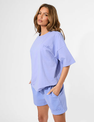 Kaiia Embossed Logo Oversized Tee Cornflower Blue