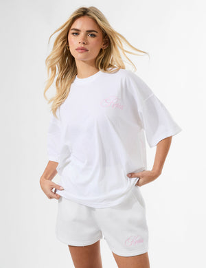 Kaiia Studio Script Logo Oversized T-Shirt White & Pink